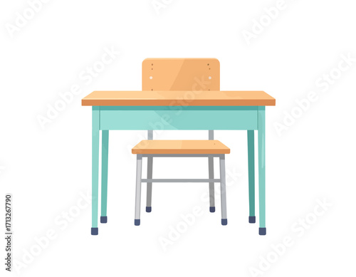 Minimalist Vector Illustration of a Single Wooden School Desk and Chair