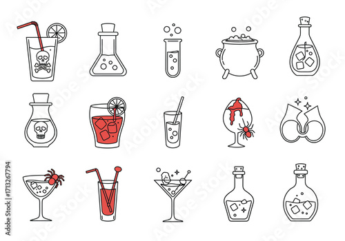 Halloweenthemed vector illustrations of drinks and potions