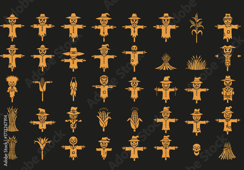 Scarecrow illustrations on a black background