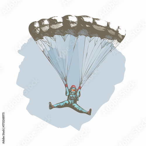 skydiver flip graphite sketch with pale azure watercolor wash for extreme sports art