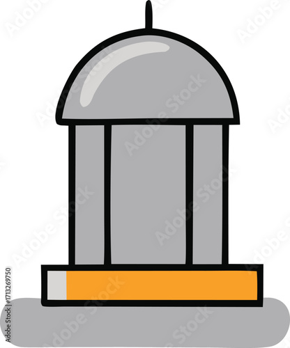Classic architectural pavilion with dome and columns stylized geometric design in gray and orange tones perfect for educational or decorative purposes.