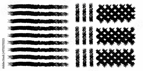 Collection of hand painted black brush stroke textures including stripes and woven patterns