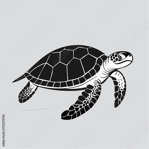 Minimalist Vector Illustration of a Sea Turtle on a Clean White Background, Flat Design