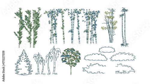 front View Vector Icons of Trees and Plants for Floor Plan and Architectural Design Projects	