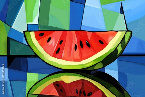 Abstract Geometric Watermelon Slice in Bold Colors