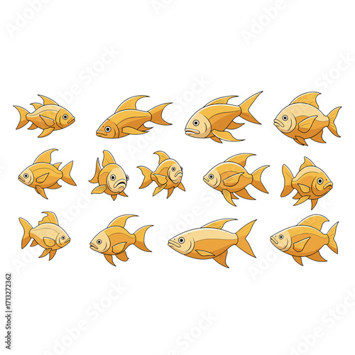 Cute Happy Swimming Goldfish Aquatic Animal Isolated on Transparent Background for Digital Art and Design