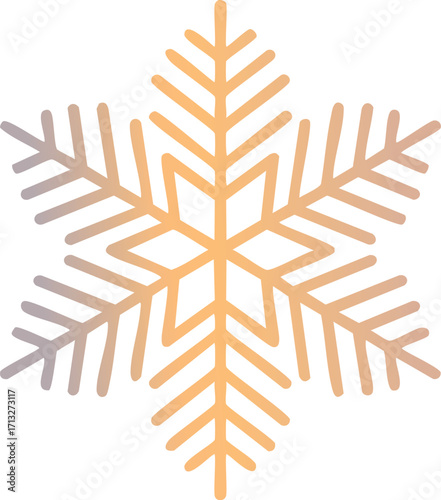 A delicate, geometric snowflake icon with a golden gradient. A vector illustration for winter, Christmas, and cold weather concepts. Generative AI
