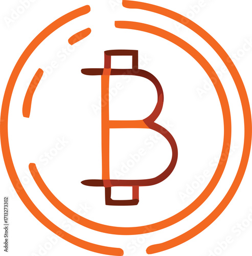 Digital currency symbol bitcoin logo orange outline graphic modern cryptocurrency icon financial technology innovation