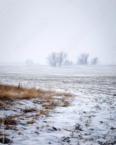 Wallpaper Mural Tranquil Winter Landscape with Snowy Field and Bare Trees Torontodigital.ca