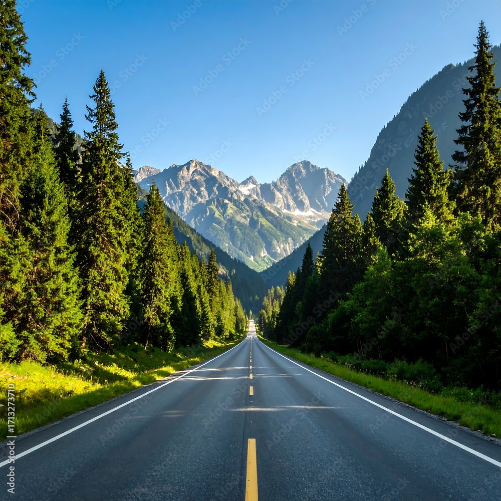 Naklejka premium Scenic mountain road through a lush forest