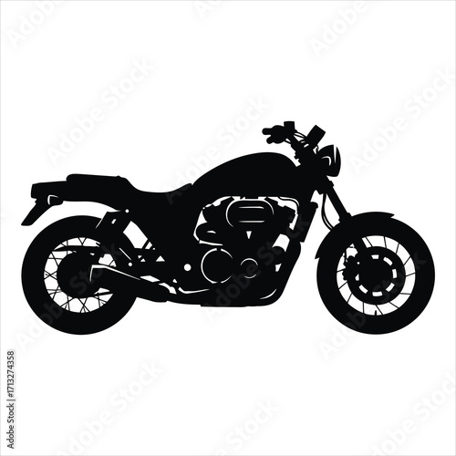 Black silhouette of a classic motorcycle on a white background motorbike