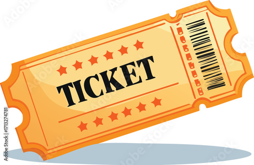 A retro-style orange event ticket. An isolated vector illustration for concerts, movies, festivals, or raffles. Generative AI