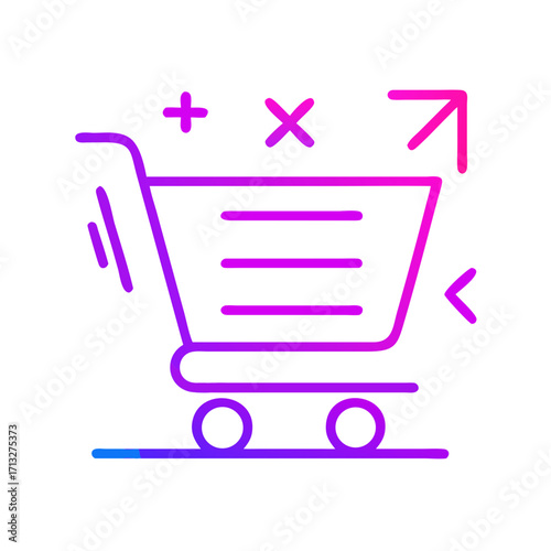 A digital shopping cart icon with arrow, a symbol of online shopping and purchasing. The cart, with its clean lines and vibrant gradient, offers an intuitive representation of digital commerce.