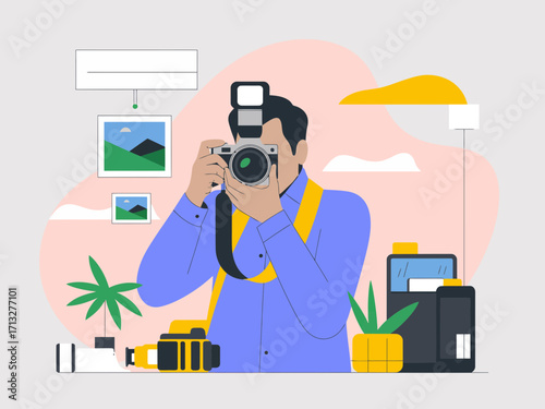 Passionate photographer capturing vibrant memories with professional camera gear and artistic vision now