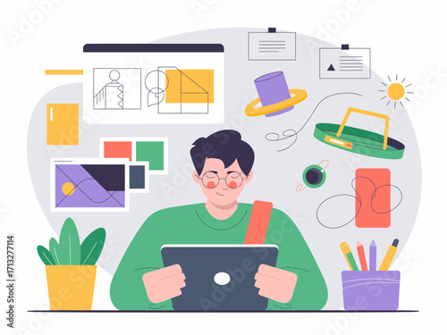 Creative designer using tablet for modern product design development process at startup company project creation