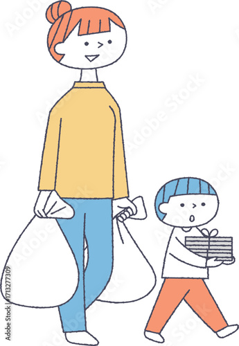 ゴミ捨てをする親子