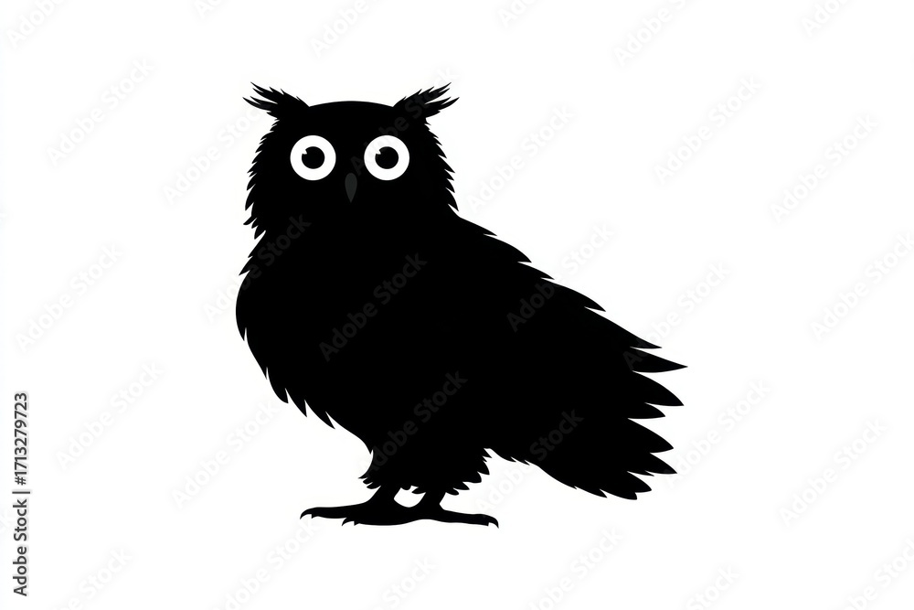 Fototapeta premium Silhouette of an owl with large eyes on white background