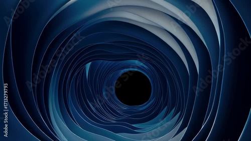 Surreal Abstract Tunnel with Vibrant Layers of Orange, Blue, and Black, Creating Mesmerizing Visual Experience of Depth and Movement