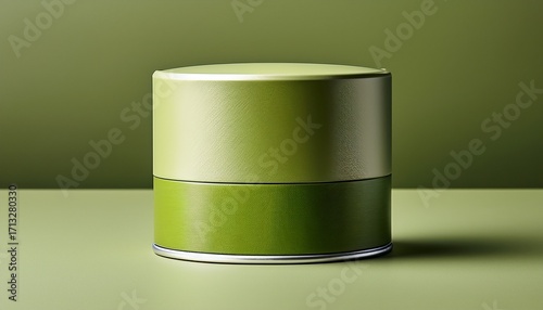 Mockup Of A Matcha Tea Tin Isolated On A Minimalist Background For Product Design Presentation