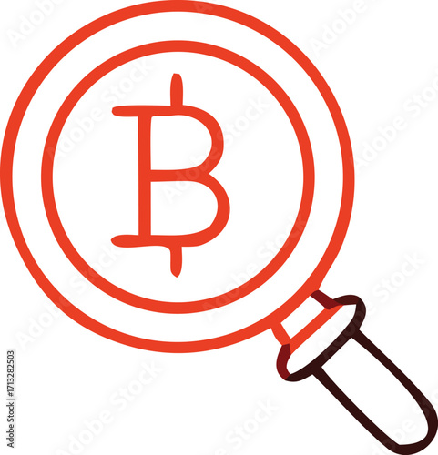 Bitcoin logo magnified by a searchlight symbolizing cryptocurrency analysis investment and digital finance research