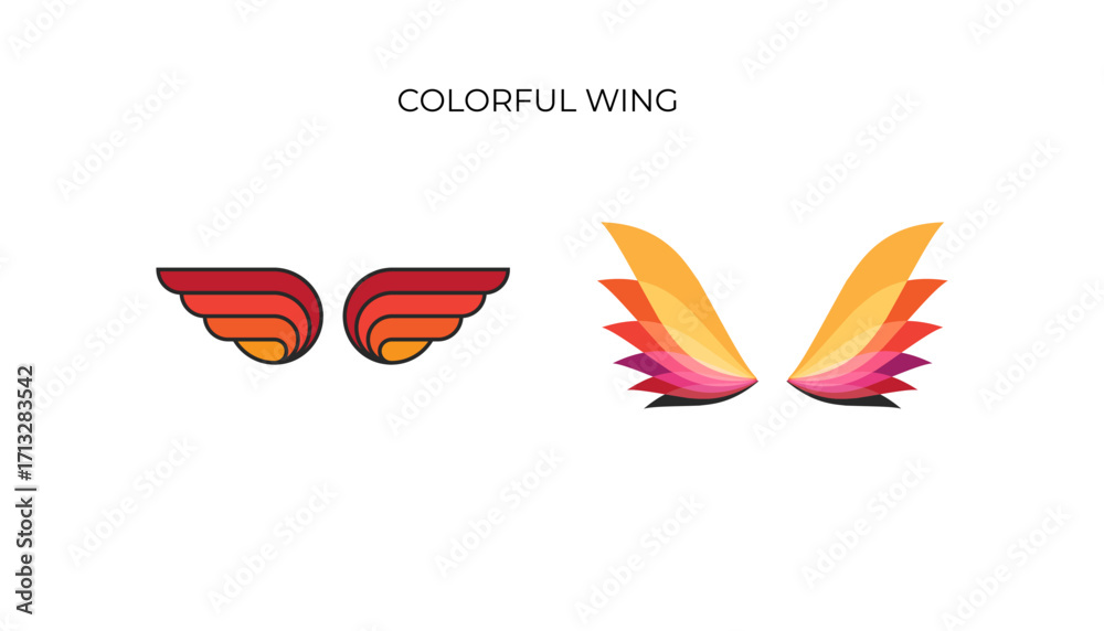 Obraz premium Modern, colorful wings featuring a flowing, feathered design. Evokes a sense of light, flight, and creative freedom.