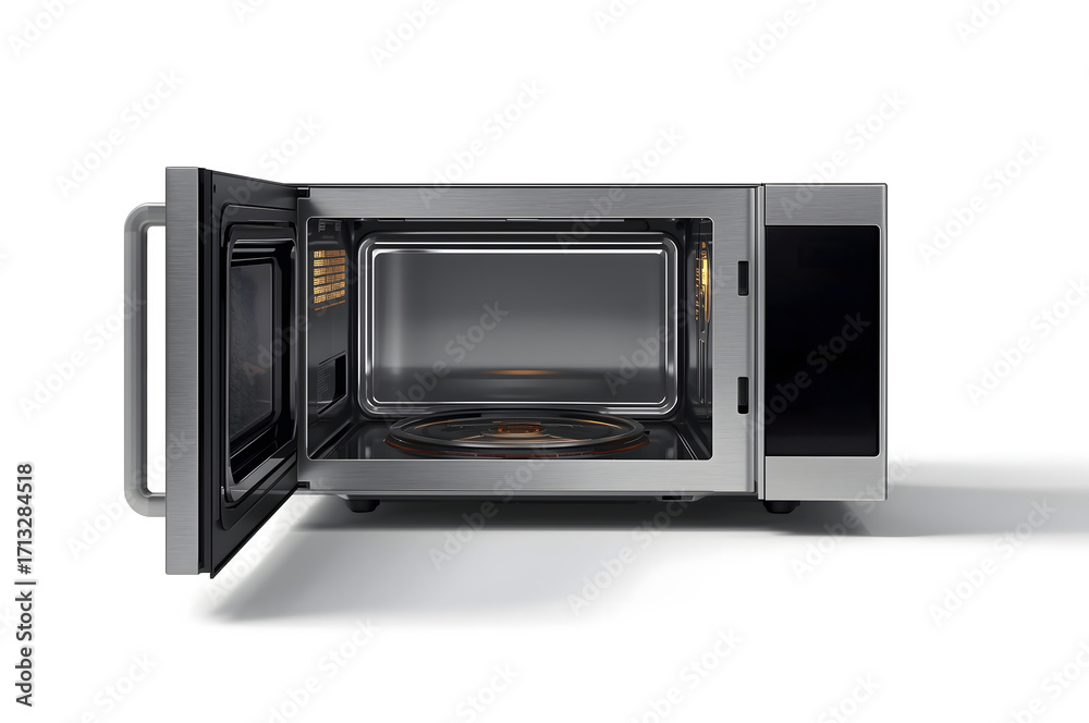Fototapeta premium Open microwave oven isolated on a white background.