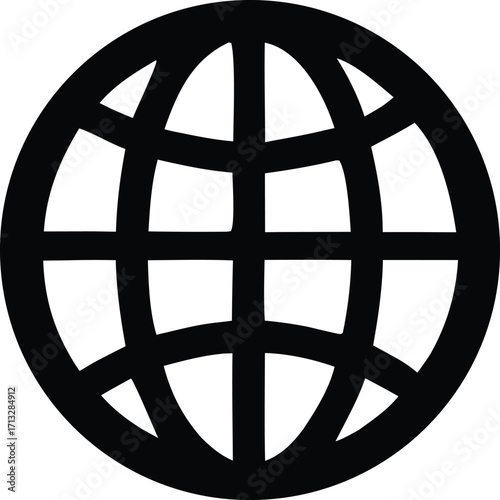 Simple black globe icon represents global network internet connection and worldwide communication concepts