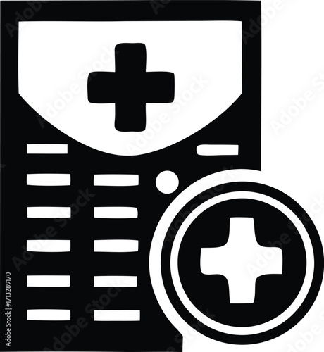 Modern hospital building icon symbolizing healthcare services medical facility with plus sign emblem for wellness and treatment