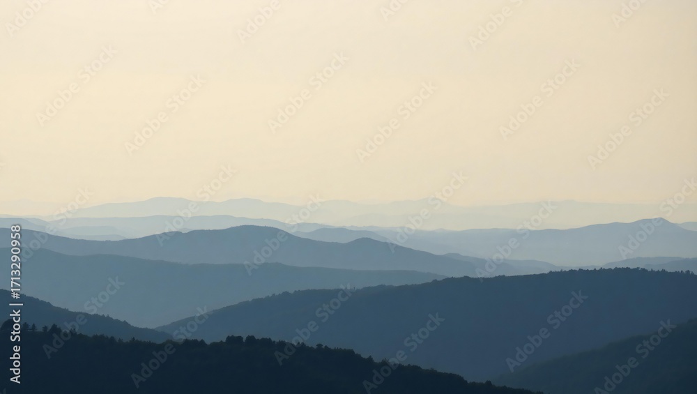 Fototapeta premium Serene abstract landscape with layered hills and soft pastel sky at dusk or dawn