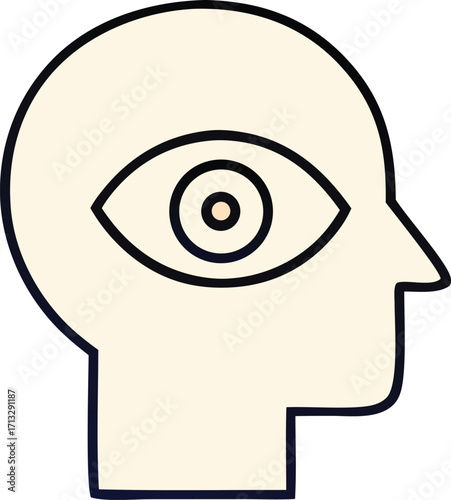 Symbolic representation of a human head profile with an open eye inside showing awareness perception and inner vision concept art