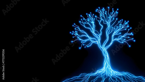 Symbolic Blue Circuit Tree Illuminating the Interconnectedness of Digital Networks, Technological Evolution, and Sustainable Growth Concepts