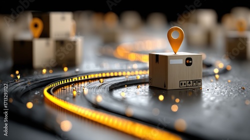 Conceptual Illustration of Package Tracking and Global Delivery Logistics