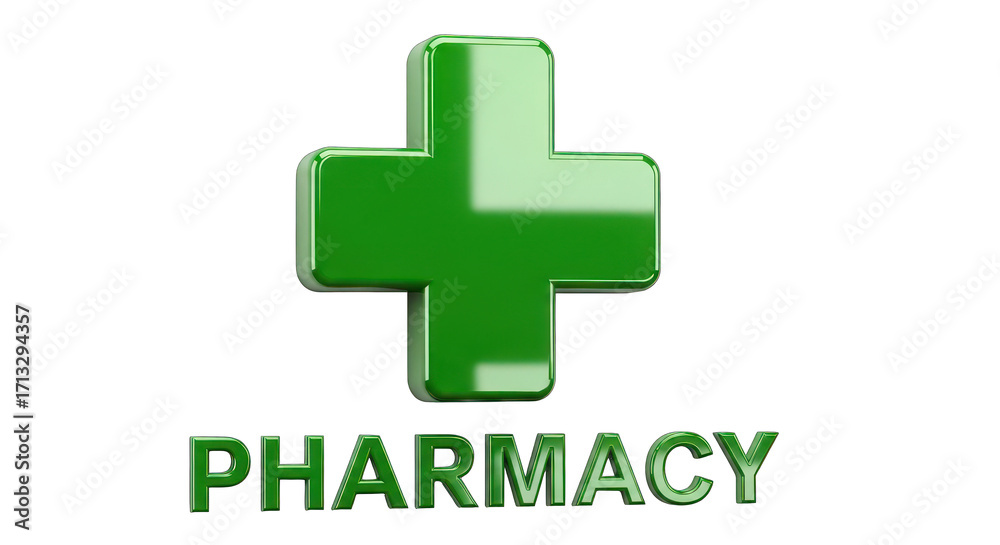 Fototapeta premium 3D Green Pharmacy Symbol with Glossy Finish.