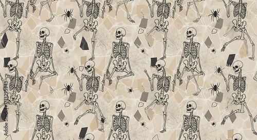 Dancing Skeletons Pattern - Spooky and Fun Halloween Design.