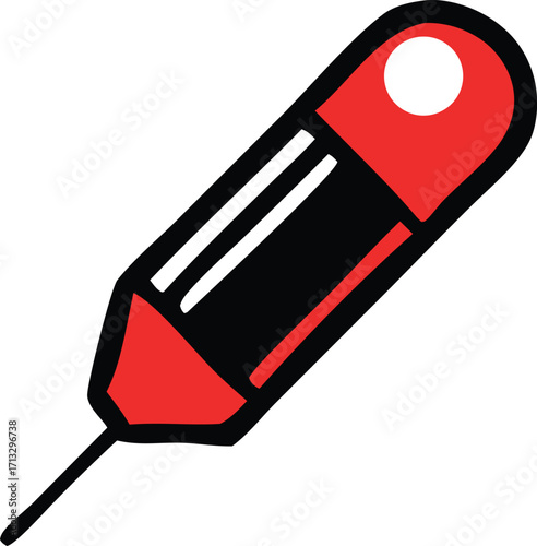 Red pencil illustration with black body and white eraser tip for drawing and writing simple creative designs