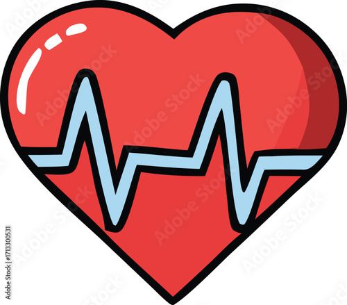 Vibrant red heart symbol with lifeline ecg pulse for health and wellness concepts