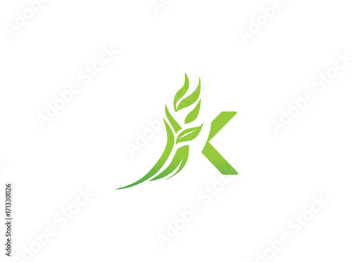 Abstract green biotechnology agriculture logo design featuring leaf and DNA helix elements. Modern eco-friendly emblem symbolizing innovation in farming, biotechnology, sustainability, and organic k