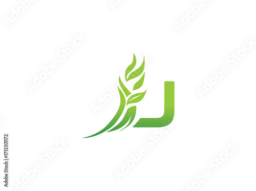 Abstract green biotechnology agriculture logo design featuring leaf and DNA helix elements. Modern eco-friendly emblem symbolizing innovation in farming, biotechnology, sustainability, and organicu