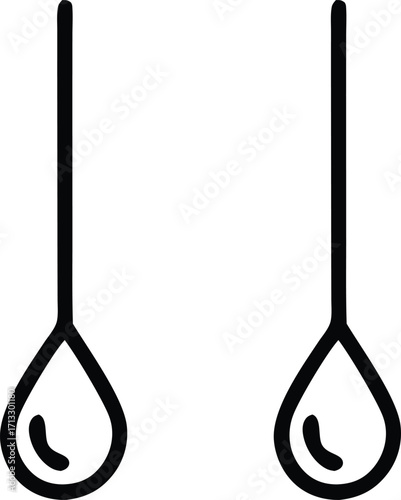Simple line art icon representing two dripping water droplets hanging down showing purity and hydration concepts for design