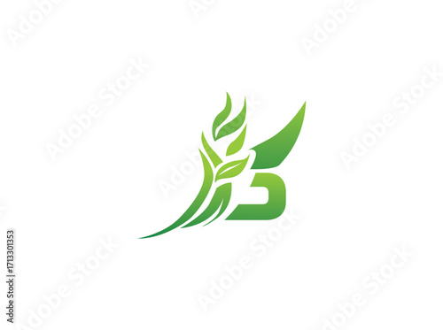 Abstract green biotechnology agriculture logo design featuring leaf and DNA helix elements. Modern eco-friendly emblem symbolizing innovation in farming, biotechnology, sustainability, and organic s