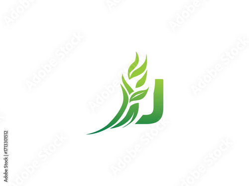 Abstract green biotechnology agriculture logo design featuring leaf and DNA helix elements. Modern eco-friendly emblem symbolizing innovation in farming, biotechnology, sustainability, and organic u