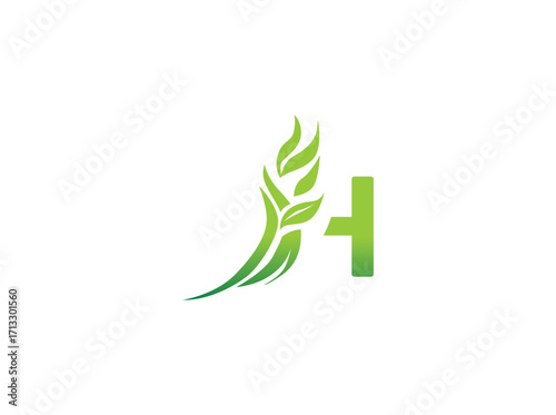 Abstract green biotechnology agriculture logo design featuring leaf and DNA helix elements. Modern eco-friendly emblem symbolizing innovation in farming, biotechnology, sustainability, and organic h