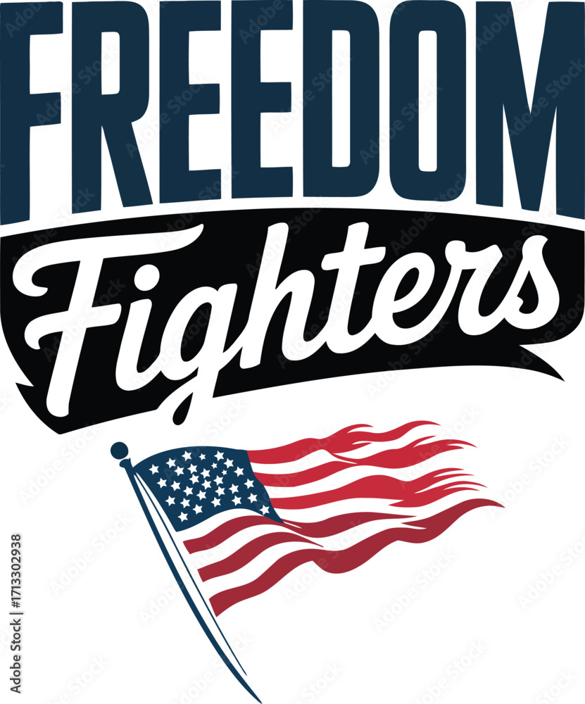 Naklejka premium Freedom Fighters Patriotic Design with American Flag Waving in the Wind for Independence Day Projects