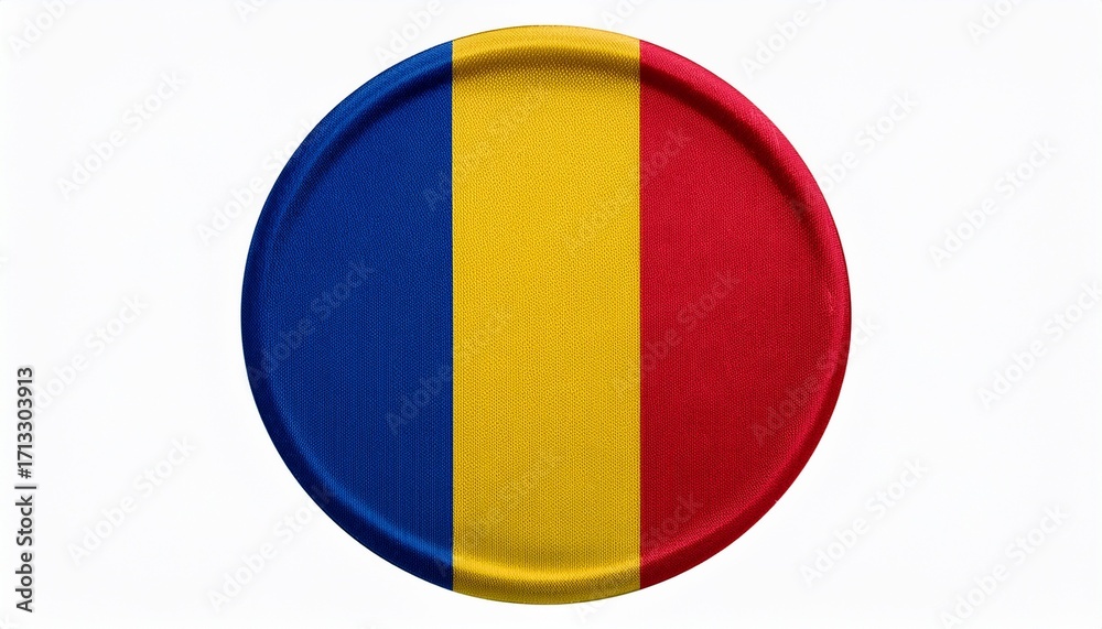 Fototapeta premium The Round Flag Of Romania Features Blue Yellow And Red Vertical Stripes Transparent Background