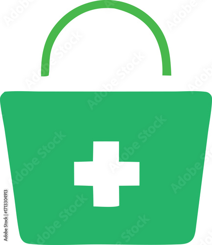 Green medical first aid kit bag with white cross symbol symbolizing emergency healthcare supplies and readiness for urgent medical needs