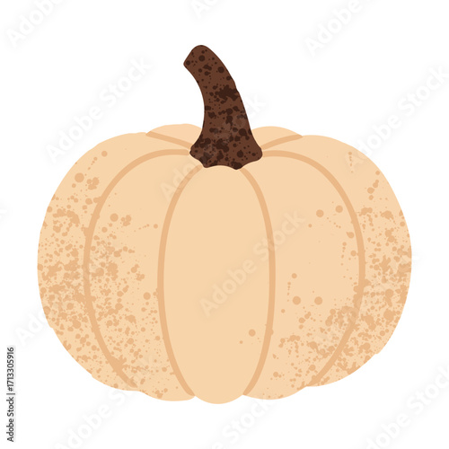Beige pumpkin with textured details, minimalist autumn decoration for Thanksgiving, Halloween, and rustic fall designs, cozy seasonal illustration in trendy muted boho colors