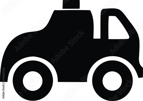 Simple silhouette of a police car icon representing law enforcement and emergency services for various design applications