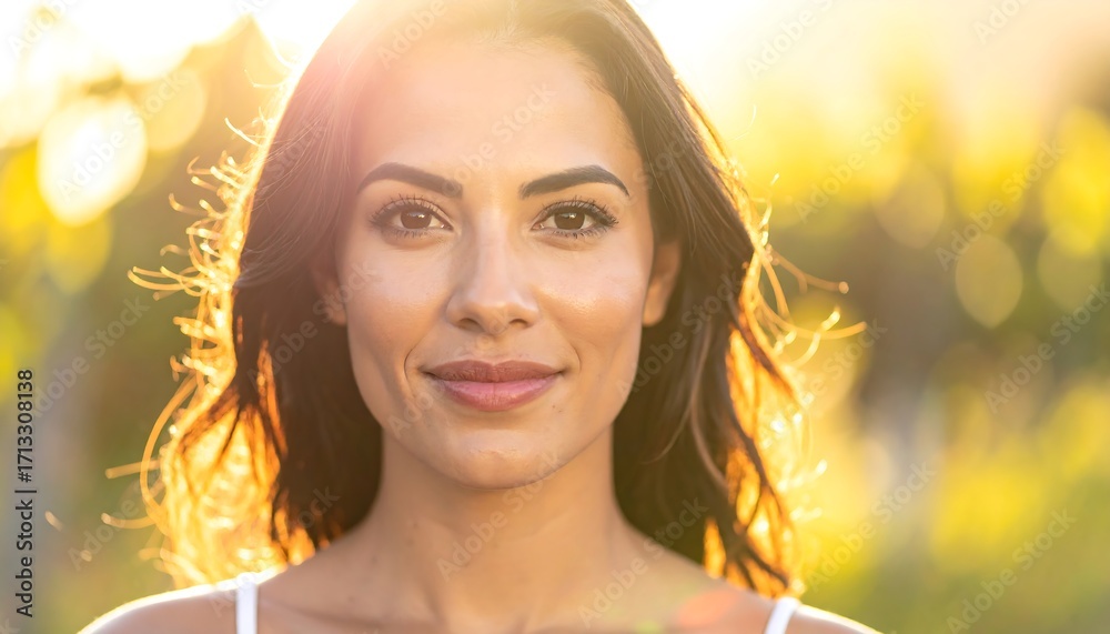 Fototapeta premium Woman smiles in golden light