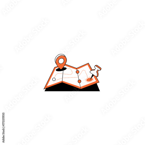 Travel Planning Exploring Destinations with a Map and Pin, Location Guide Illustration