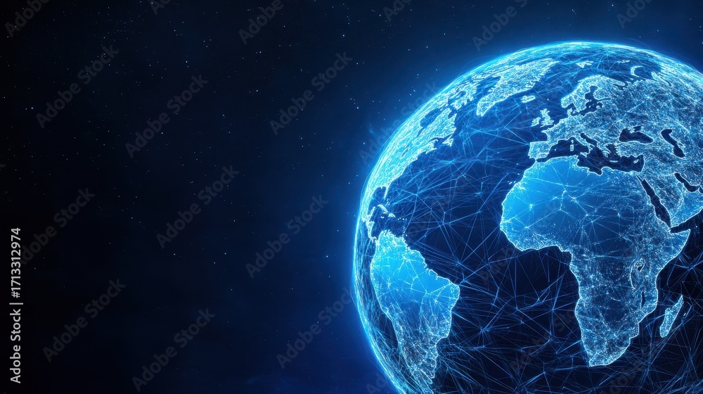 Fototapeta premium Glowing Digital Globe with Network Connections Over Black Background
